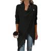 image:imageMakeMeChic Womens Fringe Trim Wrap Cardigan Boho Poncho Sweater Draped Knitted Long Sleeve OuterwearBlack