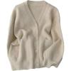 image:imageMakeMeChic Womens Fuzzy Cardigan Sweaters Button Down Long Sleeve V Neck Knit Furry Oversized SweaterKhaki