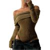 image:imageMakeMeChic Womens Fuzzy Off The Shoulder Bodysuit Ruched Long Sleeve Party Club TopsDark Green