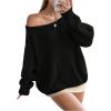 image:imageMakeMeChic Womens Off The Shoulder Sweater Long Sleeve Boat Neck Winter Casual Pullover Knit TopsBlack