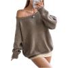 image:imageMakeMeChic Womens Off The Shoulder Sweater Long Sleeve Boat Neck Winter Casual Pullover Knit TopsKhaki