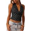 image:imageMakeMeChic Womens Polka Dots Halter Top Y2k Going Out Tops Backless Deep V Cowl Neck TopsBlack