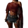 image:imageMakeMeChic Womens Ponchos Sheer Poncho Shawl Crochet Tops Sweater Cover UpRust Brown