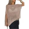 image:imageMakeMeChic Womens Ponchos Sheer Poncho Shawl Crochet Tops Sweater Cover UpSolid Khaki