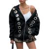 image:imageMakeMeChic Womens Punk Zip Up Sweatshirt Grommet Eyelet Long Sleeve Hoodies Y2K OutfitsBlack