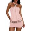 image:imageMakeMeChic Womens Ruffle Mini Dress Y2k Backless Sleeveless Western Going Out Halter DressesPink