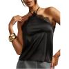 image:imageMakeMeChic Womens Satin Halter Tops Silk Lace Trim Tie Backless Going Out Tank TopBlack
