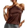 image:imageMakeMeChic Womens Satin Halter Tops Silk Lace Trim Tie Backless Going Out Tank TopBrown