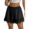 image:imageMakeMeChic Womens Satin Lace Shorts Wide Leg Slip Shorts Boxer Lounge Shorts StreetwearBlack