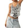 image:imageMakeMeChic Womens Sequin Tops Sparkly Glitter Halter Tank Tops V Neck Open Back Y2k Summer Party Concert OutfitsSilver