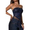 image:imageMakeMeChic Womens Sequin Tube Top Fringe Y2K Tassel Mesh Sheer Rave Sparkly Party TopsBlue Sequin