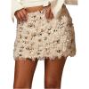 image:imageMakeMeChic Womens Shiny Sequin Mini Skirt Furry Faux Fur Bodycon Fall Party Skirts Festival Outfits ClubwearApricot