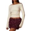 image:imageMakeMeChic Womens Shiny Sequin Mini Skirt Furry Faux Fur Bodycon Fall Party Skirts Festival Outfits ClubwearBurgundy