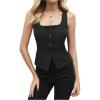 image:imageMakeMeChic Womens Square Neck Tank Button Front Sleeveless Dressy Shirt TopBlack