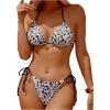 image:imageMakeMeChic Womens Striped Bikini Sets Halter Triangle Tie Side Thong 2 Piece SwimsuitsBlack and White