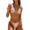 image:imageMakeMeChic Womens Striped Bikini Sets Halter Triangle Tie Side Thong 2 Piece SwimsuitsPink a
