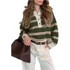image:imageMakeMeChic Womens Striped Rugby Shirt Button Down Long Sleeve Preppy Sweater Knit Winter PulloverGreen