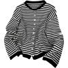 image:imageMakeMeChic Womens Striped Sweater Cardigan Button Down Long Sleeve Baggy Fall OutfitsBlack