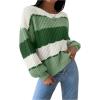 image:imageMakeMeChic Womens Striped Sweater Color Block Crewneck Casual Loose Soft Knit Christmas Sweater Pullover TopsMulticolor