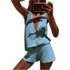 image:imageMakeMeChic Womens Summer 2 Piece Sets Deep V Neck Knit Tank Tops Mini Shorts Set Beach Vacation OutfitsBlue