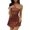 image:imageMakeMeChic Womens Summer Y2k Mini Dress Backless Vacation Dress One Shoulder Mesh Dress with ScarfCoffee