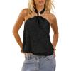 image:imageMakeMeChic Womens Tie Open Back Halter Tops Metal Sleeveless Summer Tank TopBlack