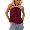 image:imageMakeMeChic Womens Tie Open Back Halter Tops Metal Sleeveless Summer Tank TopBurgundy