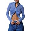 image:imageMakeMeChic Womens Y2K Cropped Sweater Cardigans Striped Zip Up Cardigan High Neck Fall Sweaters Crop TopsBlue
