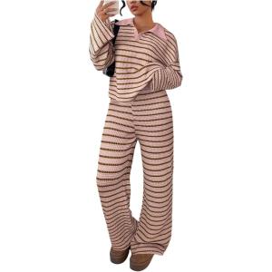 image:imageMakeMeChic Striped Lounge Set 2 Piece Sweater Sets for Women Going Out Travel OutfitPink