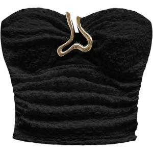 image:imageMakeMeChic Womens Bandeau Strapless Tube Top Backless Ruched Summer Sexy Cute Going Out TopsBlack