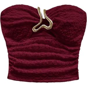 image:imageMakeMeChic Womens Bandeau Strapless Tube Top Backless Ruched Summer Sexy Cute Going Out TopsBurgundy