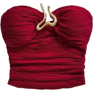 image:imageMakeMeChic Womens Bandeau Strapless Tube Top Backless Ruched Summer Sexy Cute Going Out TopsBurgundy Solid