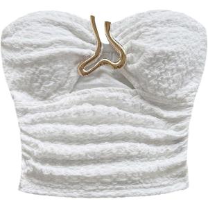 image:imageMakeMeChic Womens Bandeau Strapless Tube Top Backless Ruched Summer Sexy Cute Going Out TopsWhite