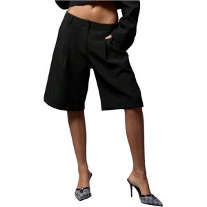 image:imageMakeMeChic Womens Bermuda Shorts Low Waist Knee Length Wide Leg Old Money ShortsBlack