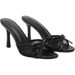 image:imageMakeMeChic Womens Bow Lace Heeled Sandals Leather Open Toe Dressy ShoesBlack