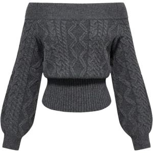 image:imageMakeMeChic Womens Cable Knit Cropped Sweaters Off The Shoulder Long Sleeve Going Out Pullovers TopGrey