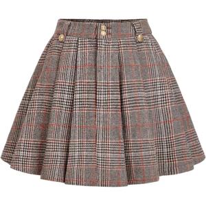 image:imageMakeMeChic Womens Corduroy High Waist Skirt Metal Button Pleated A Line Flare Skater Short SkirtsMulticolor