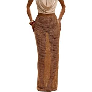 image:imageMakeMeChic Womens Crochet Sequin Skirt Swimsuit Coverup Summer Beach Fishtail Maxi SkirtsGold