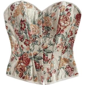 image:imageMakeMeChic Womens Floral Strapless Corset Top Vintage Lace Up Bustier Going Out TopMulticolor