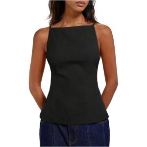 image:imageMakeMeChic Womens Going Out Tops Y2k Halter Tops Dressy Backless TopBlack