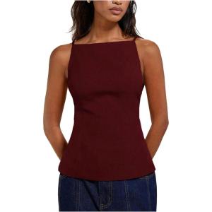 image:imageMakeMeChic Womens Going Out Tops Y2k Halter Tops Dressy Backless TopBurgundy