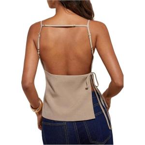 image:imageMakeMeChic Womens Going Out Tops Y2k Halter Tops Dressy Backless TopKhaki