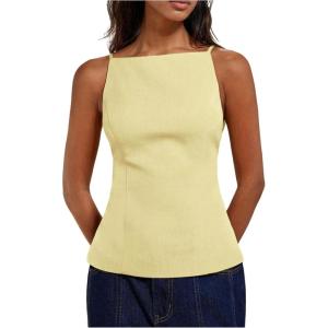 image:imageMakeMeChic Womens Going Out Tops Y2k Halter Tops Dressy Backless TopYellow