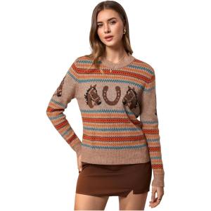 image:imageMakeMeChic Womens Grandpa Sweaters Vintage Pullover Crew Neck Long Sleeve Grunge Fall SweaterMulticolor