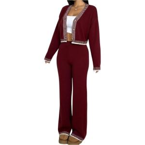 image:imageMakeMeChic Womens Lounge Sweater Sets Fall Two Piece Pants Sets Travel Outfits Winter LoungewearBurgundy