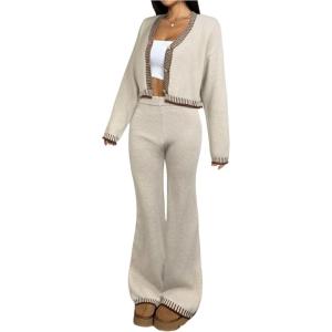 image:imageMakeMeChic Womens Lounge Sweater Sets Fall Two Piece Pants Sets Travel Outfits Winter LoungewearLight Grey