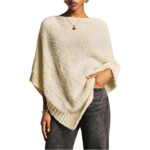 image:imageMakeMeChic Womens Oversized Poncho Sweater Crew Neck Asymmetrical Business Knit TopsApricot
