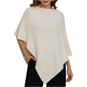 image:imageMakeMeChic Womens Poncho Sweater Boat Neck Asymmetrical Business Pullover Knit TopApricot