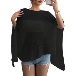 image:imageMakeMeChic Womens Ponchos Sheer Poncho Shawl Crochet Tops Sweater Cover UpBlack