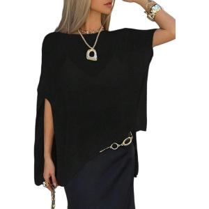 image:imageMakeMeChic Womens Ponchos Sheer Poncho Shawl Crochet Tops Sweater Cover UpSolid Black